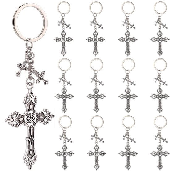 Set di 20 sospensori a croce in metallo - Argento - Motivo a croce - Adatti per borse, regali di compleanno, matrimoni - Sospensori per borse da sposa