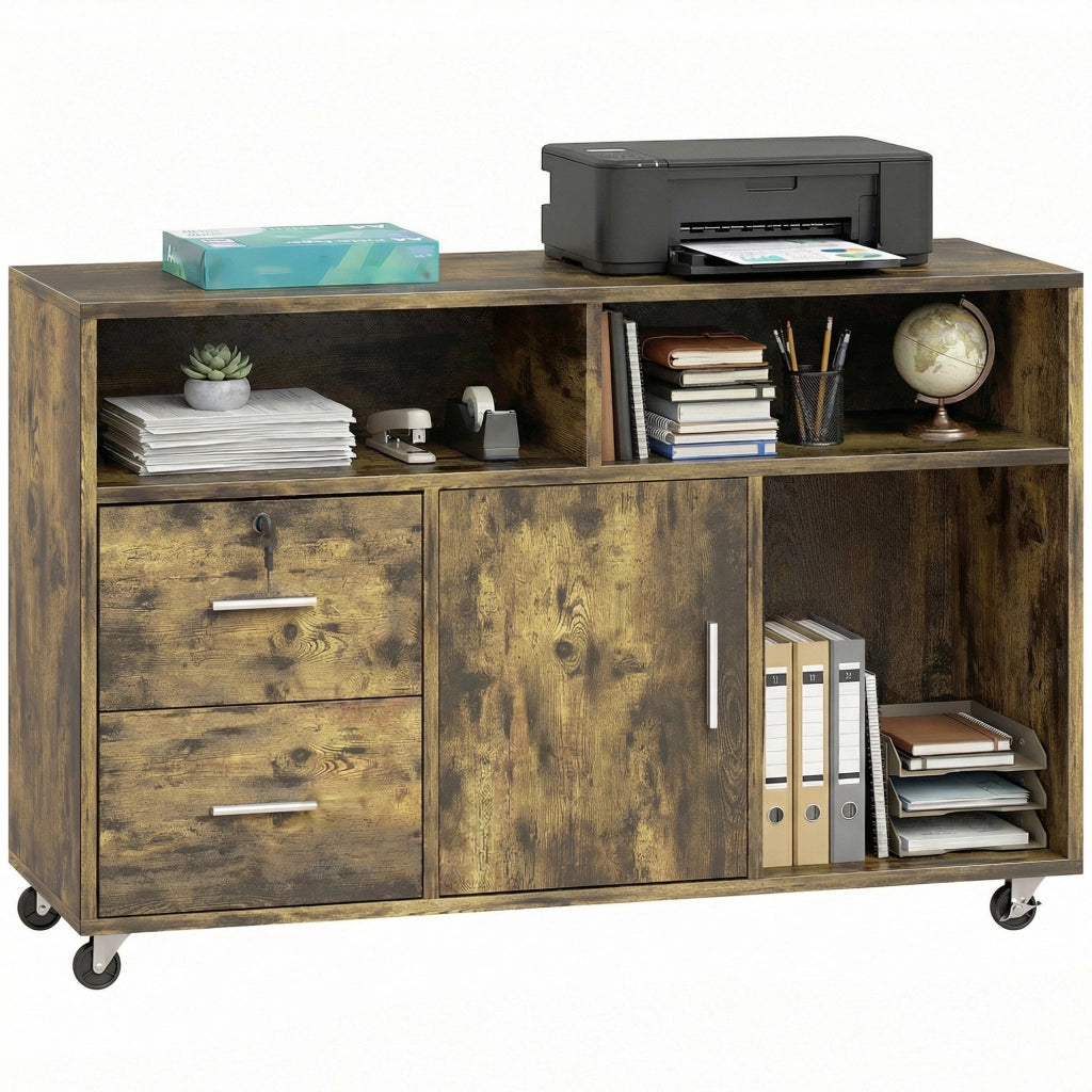 Mobile Porta Stampante con Cassetti e Armadietti ¨C zephmum ¨C Legno, Marrone, 100x35x65 cm