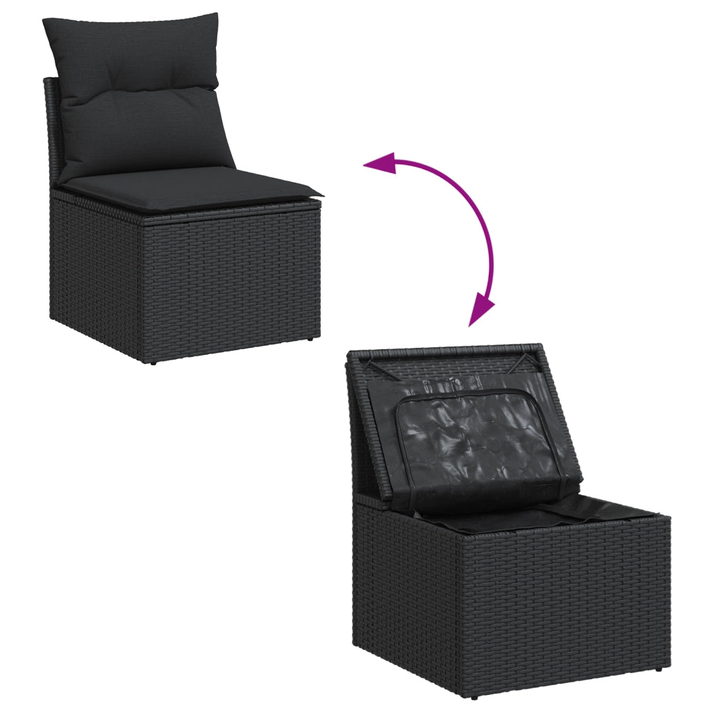 Set divano da giardino di 6 pezzi con cuscini in polyrattan nero