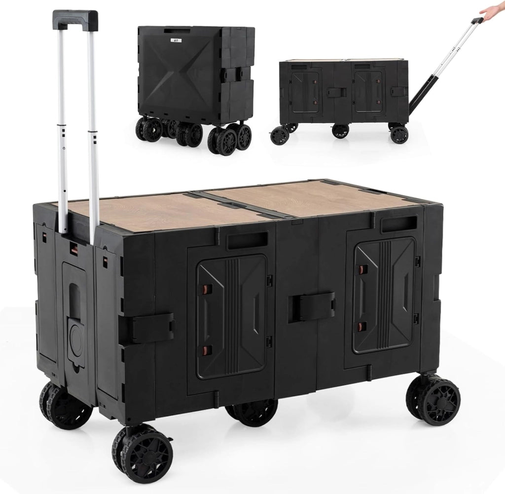 Carrello da Spiaggia Pieghevole 150 L, Carrello con Ruote Portatutto con Armadio a 2 Livelli e Manico Telescopico in Metallo, Carretto Giardino Portatile per Campeggio, Portata 120 kg (Bianco)