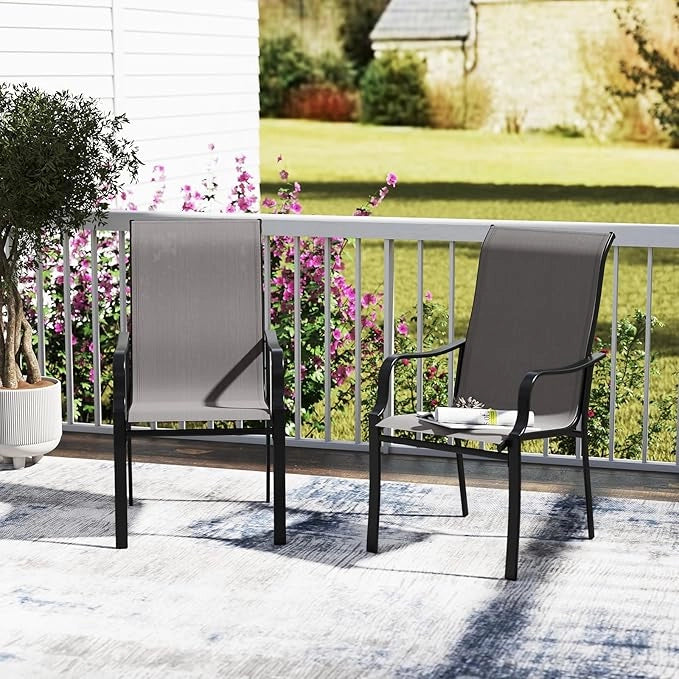 Set di 2/4 Sedie da Pranzo Giardino, Mobile da Pranzo con Schienale Alto, Struttura in Metallo, Poltrona per Esterno Giardio Balcone, Portata 150 kg
