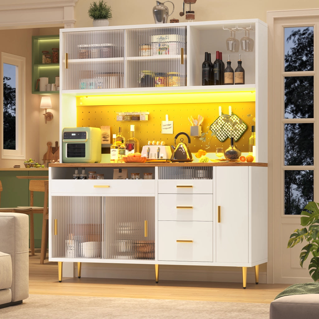 ARMADIO ALTO 145x39x171 cm Bianco in Vetro e MDF con LED