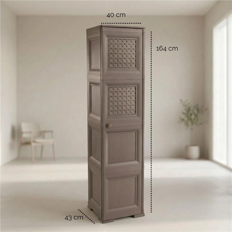 MOBILE ORGANIZZATORE BAGNO 4 MODULI WENGÉ 40X43X164 CM CON 2 ANTE TRAFORATE E 2 ANTE EFFETTO LEGNO – MOBILE CONTENITORE VERTICALE SALVASPAZIO