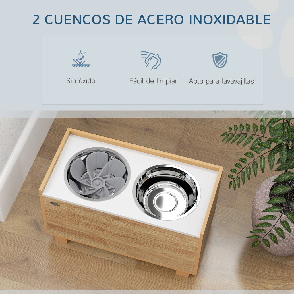Mangiatoia per Cani con Ciotola in Acciaio Inossidabile ¨C Minimal ¨C Effetto Rovere