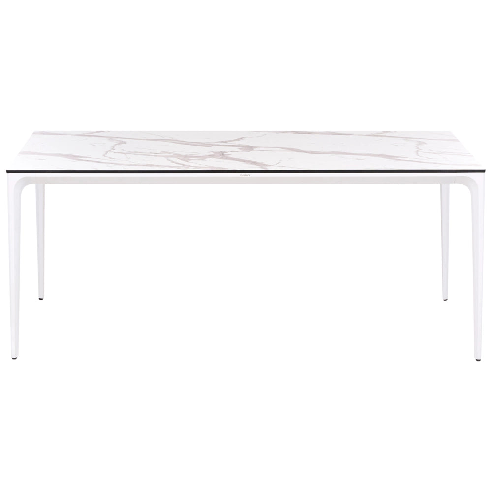 Tavolo da pranzo da giardino Piano in HPL bianco Telaio in alluminio bianco Resistente ai raggi UV all'acqua e alla ruggine Stile moderno del patio esterno