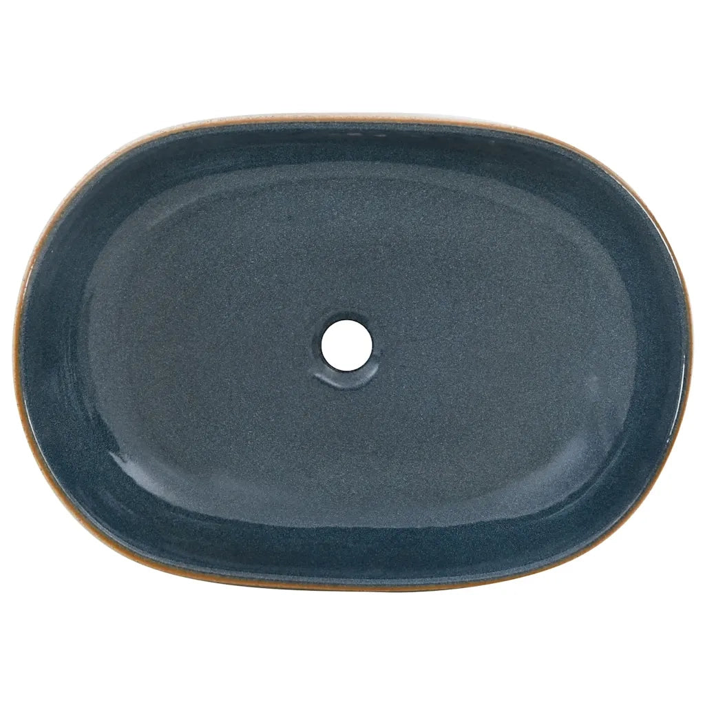 Lavabo da Appoggio Sabbia e Blu Ovale 59x40x14 cm Ceramica 155103