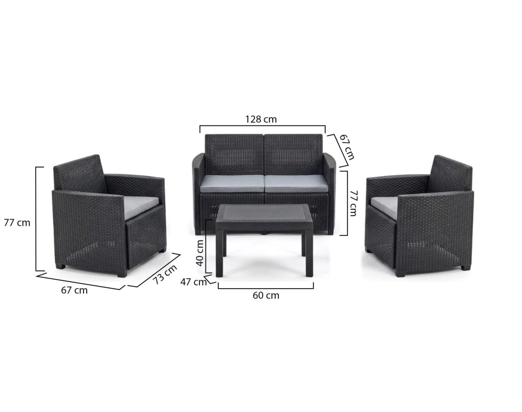 Salottino Outdoor Riccione, set Salotto da Esterno 4 Posti Made in Italy, Nero Antracite