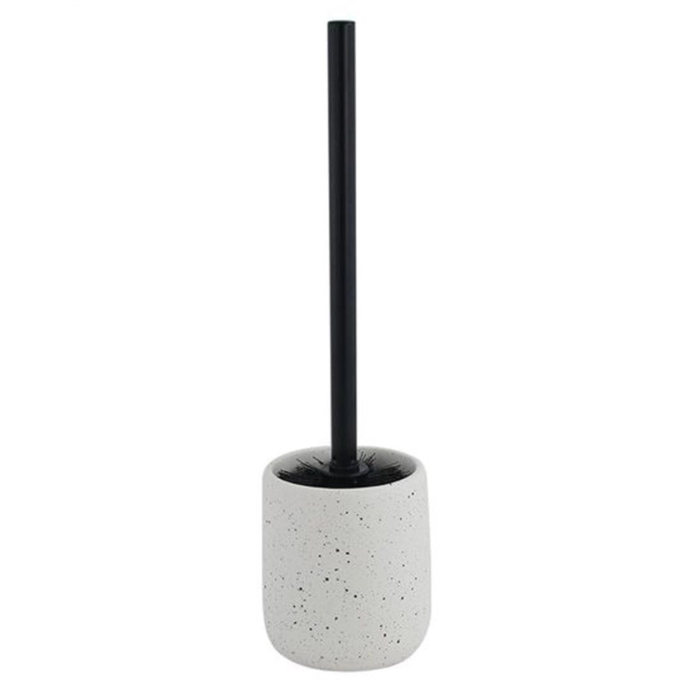 Trade Shop - Porta Scopino Con Scopettino Nero Wc Bagno Ceramica Bianco Effetto Pietra Granito 87808 -