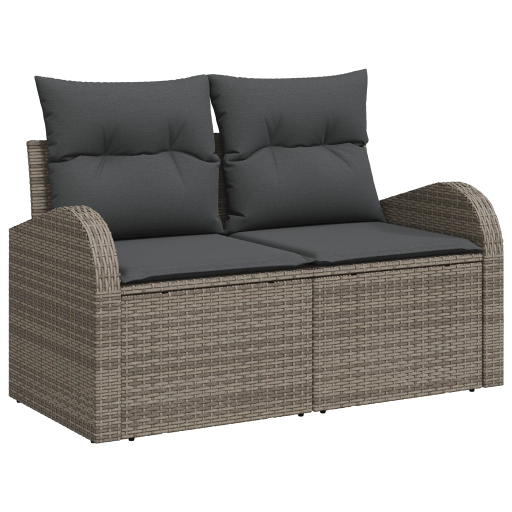 Set Divano da Giardino 7 Pezzi con Cuscini Rattan Poliestere Grigio
