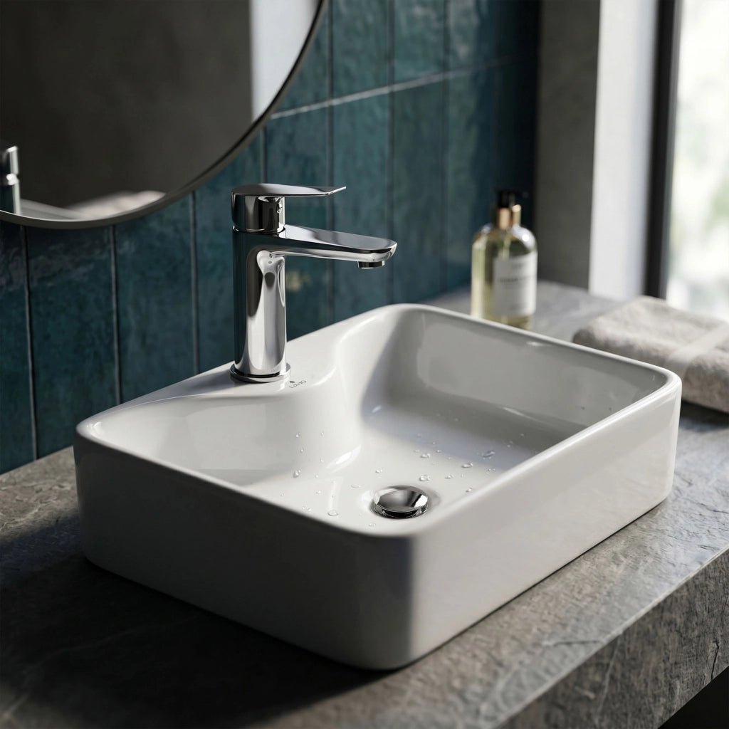 Lavabo da appoggio rettangolare AURA ceramica 47 cm Bianco