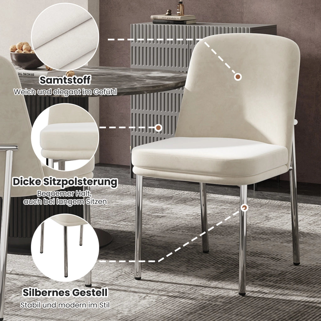 Set 2 sedie da pranzo beige in velluto e metallo
