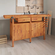 Banco Lavoro Cassetti e Morse 162x62x83cm Legno Massello Acacia 153324