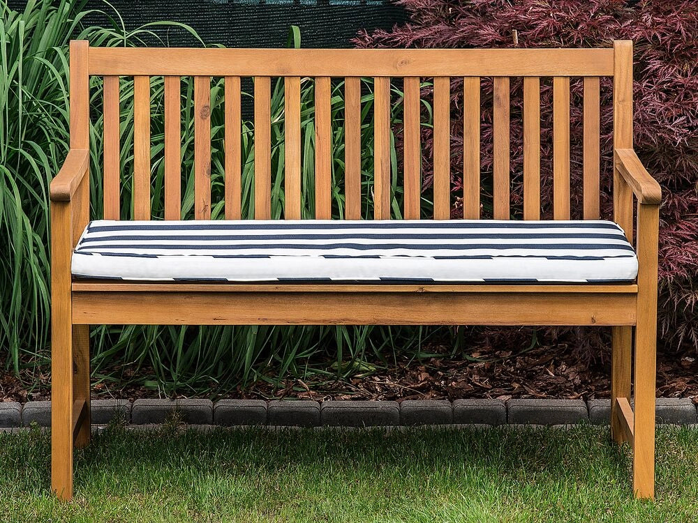 Cuscino per sedile da esterno Cuscino per panca a righe in poliestere blu e bianco resistente all'acqua 112 x 54 cm Giardino