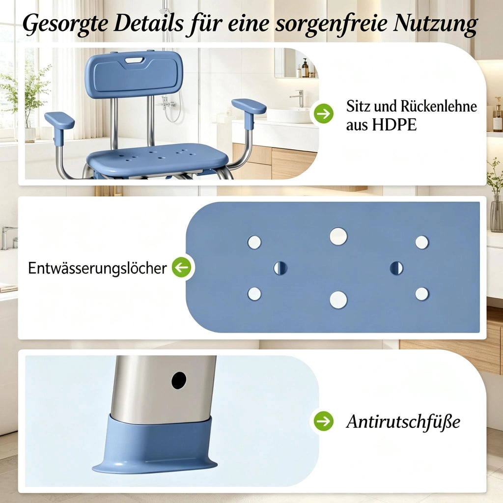 Sedia da doccia Sedia ergonomica da doccia con regolazione in altezza e sedile