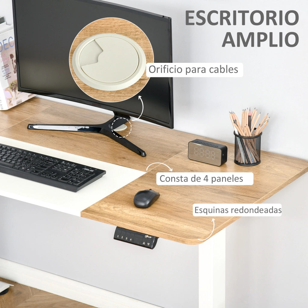 Scrivania regolabile in altezza con 4 tasti memoria ¨C zephmum ¨C bianco e naturale 140x70x72-116 cm