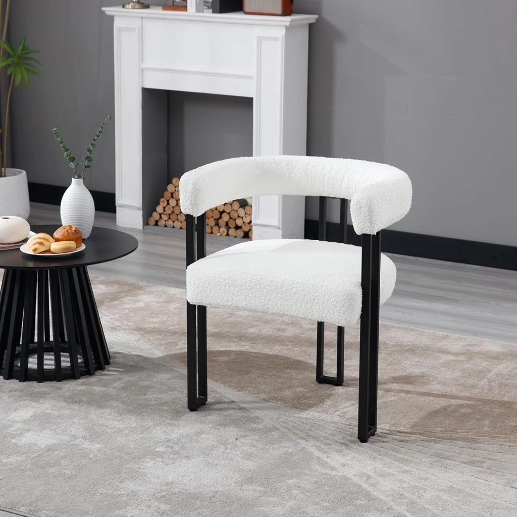 Set 6 Sedie Sala da Pranzo, Sedie da Cucina con Braccioli, Sedia da Pranzo con Gambe in Metallo, Sedia Imbottita per Camera da Letto, Soggiorno, Seduta in Ciniglia, Crema, EZS25cm-6