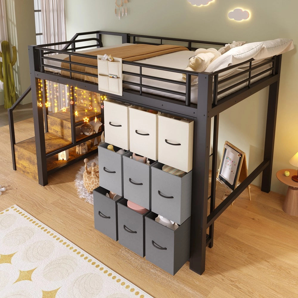 Letto a Soppalco con Cassetti e Scala ¨C Xylo ¨C Metallo Nero 140x200