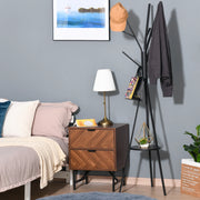 Appendiabiti da terra in metallo e MDF nero, 180 cm, con 3 barre, 8 ganci e piano d'appoggio