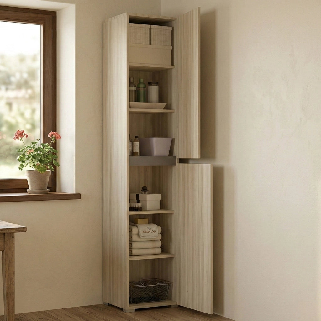 Armadio multiuso 2 ante Daisuke, Scarpiera con ripiani regolabili, Mobile porta scarpe a 2 ante, 100% Made in Italy, 45x37h195 cm, Olmo