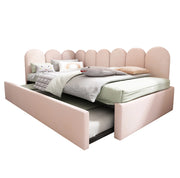 Divano letto 90x200 cm; rete estraibile; design a griglia; velluto; rosa (Senza materasso)