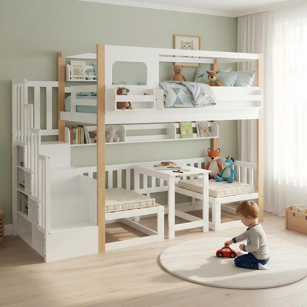 Letto a castello funzionale regolabile in legno massello e MDF 90x200 cm
