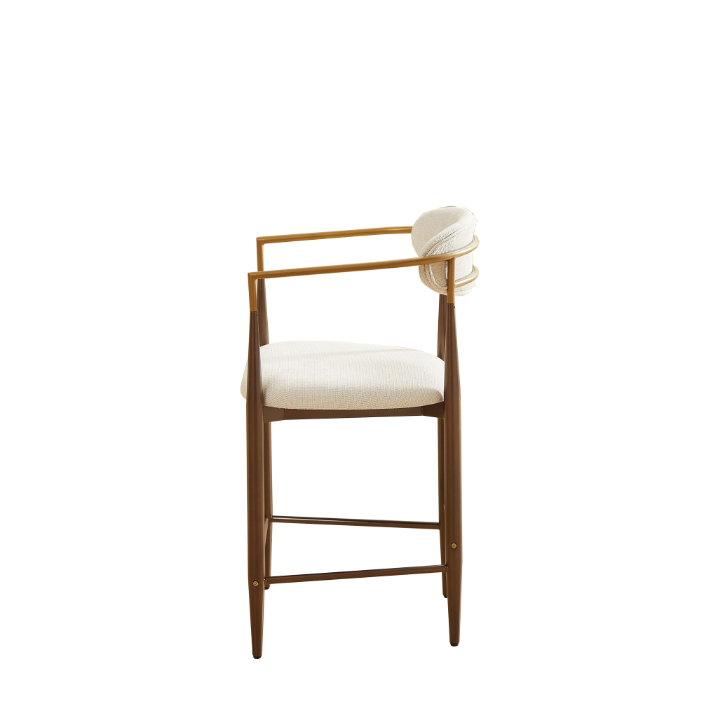 Set 2 Sgabelli da Bar con Braccioli Vintage ¨C Xylo ¨C Tessuto Crema, Struttura Marrone Scuro, Oro