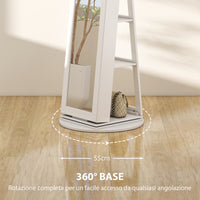 Specchio Portagioie 3 in 1 Girevole a 360° e Autoportante 55x55x161 cm in MDF Bianco