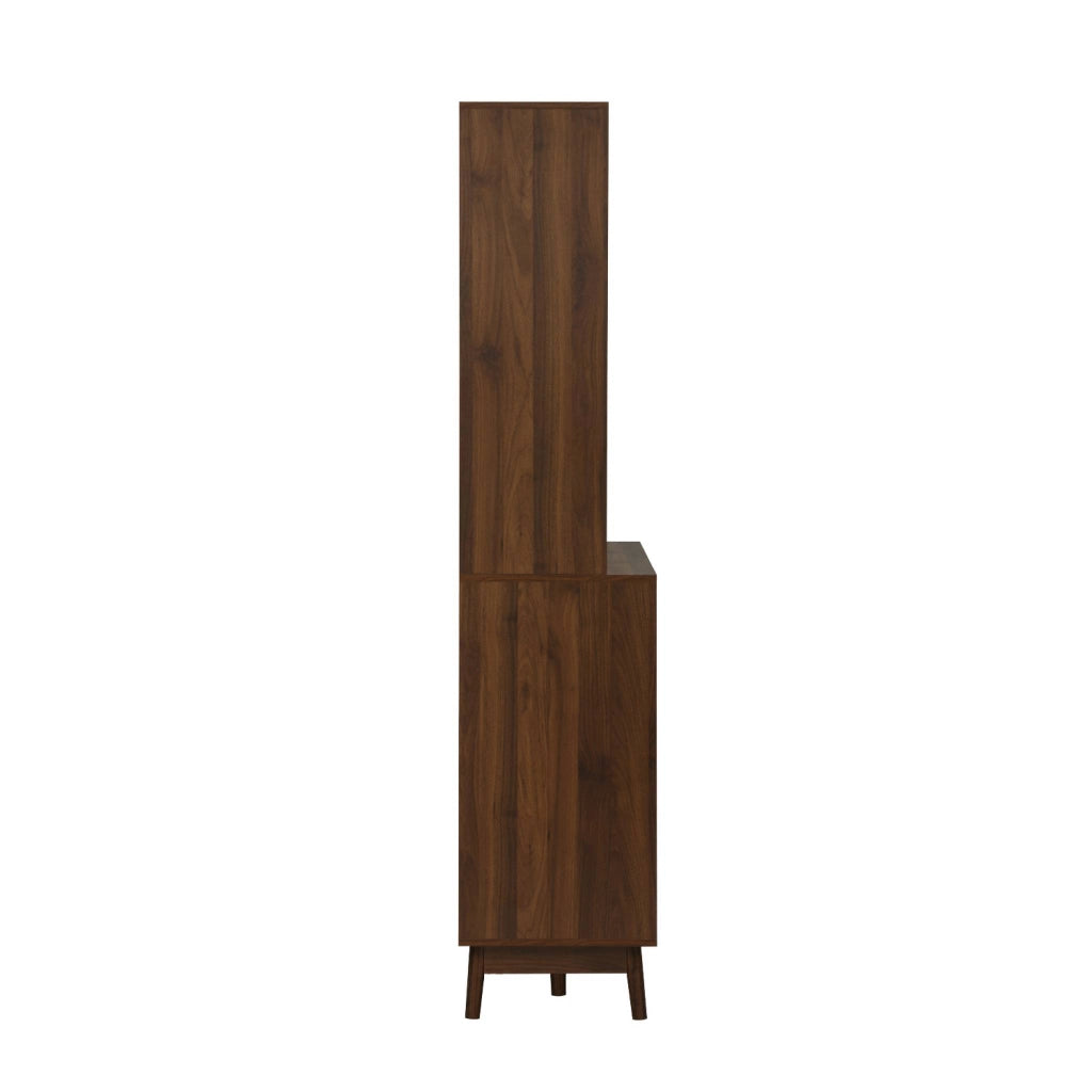 Credenza effetto legno a 4 ante e 3 cassetti, 110cm, noce