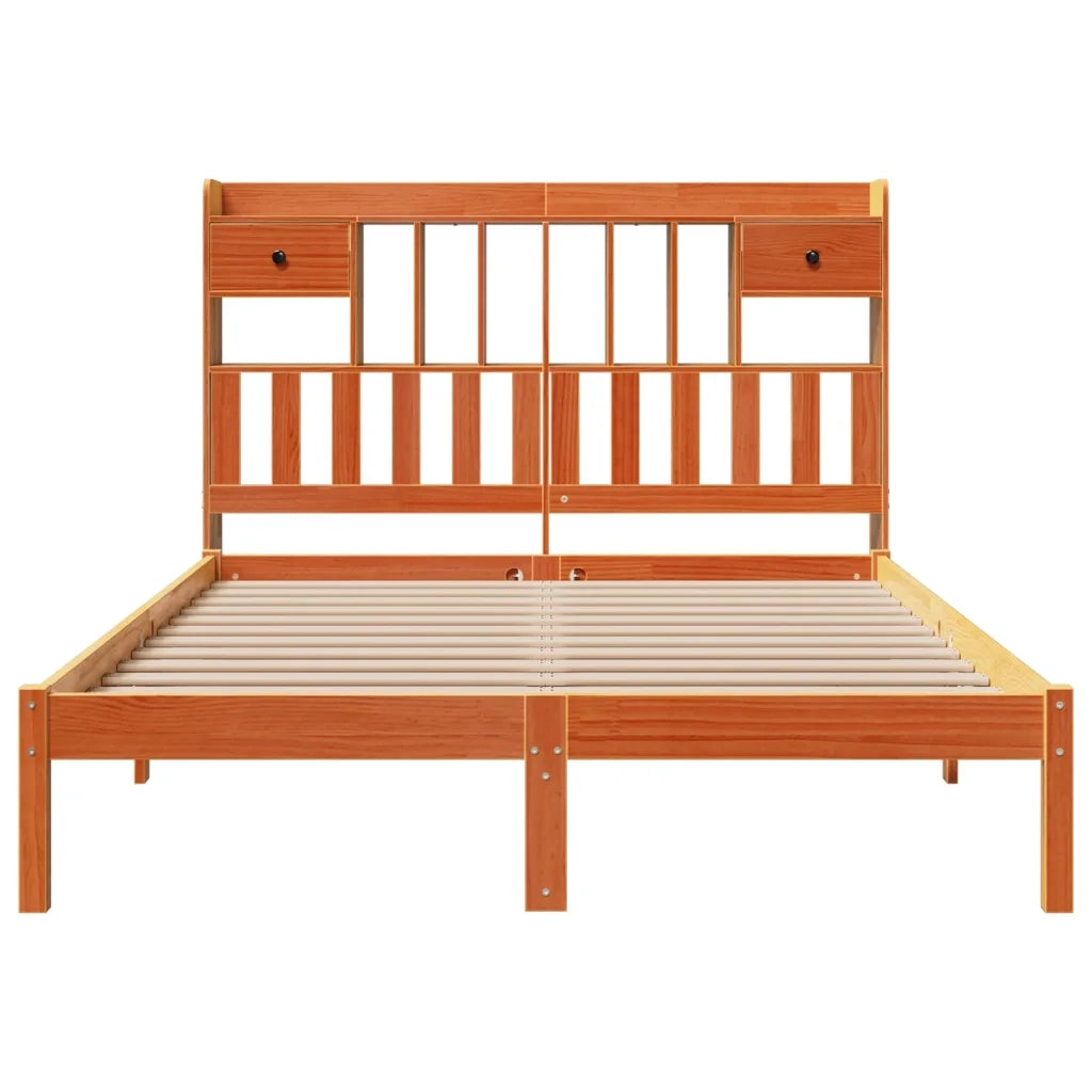 Letto Libreria senza Materasso Marrone Cera 160x200 cm in Pino