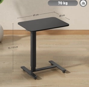 Scrivania Regolabile in Altezza con 4 Ruote, C-Shape 65x48x73-110 cm, Nero