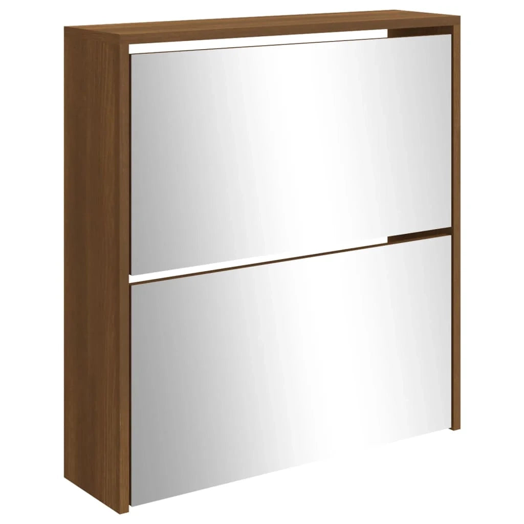Scarpiera mobiletto portascarpe mobile ingresso/corridoio/soggiorno con specchio 2 livelli 63 x 17 x 67 cm marrone 02_0021894