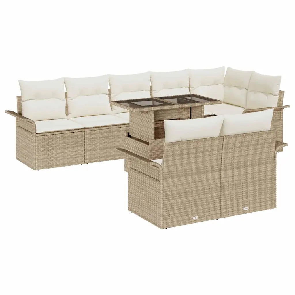 Set Divano da Giardino con cuscino 9 pcs Beige Poly Rattan 3348307