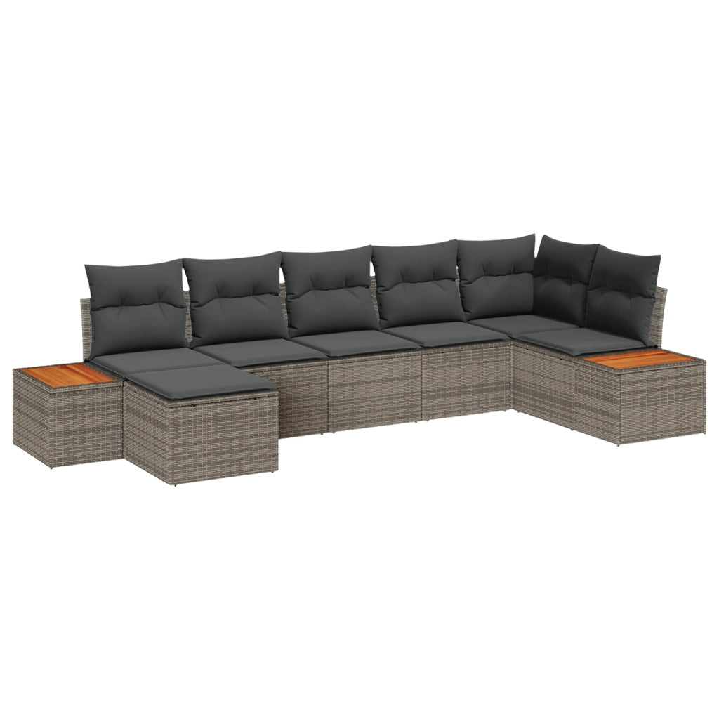 Set Divano Giardino  7 Pezzi con Cuscini Grigio Polyrattan Acacia
