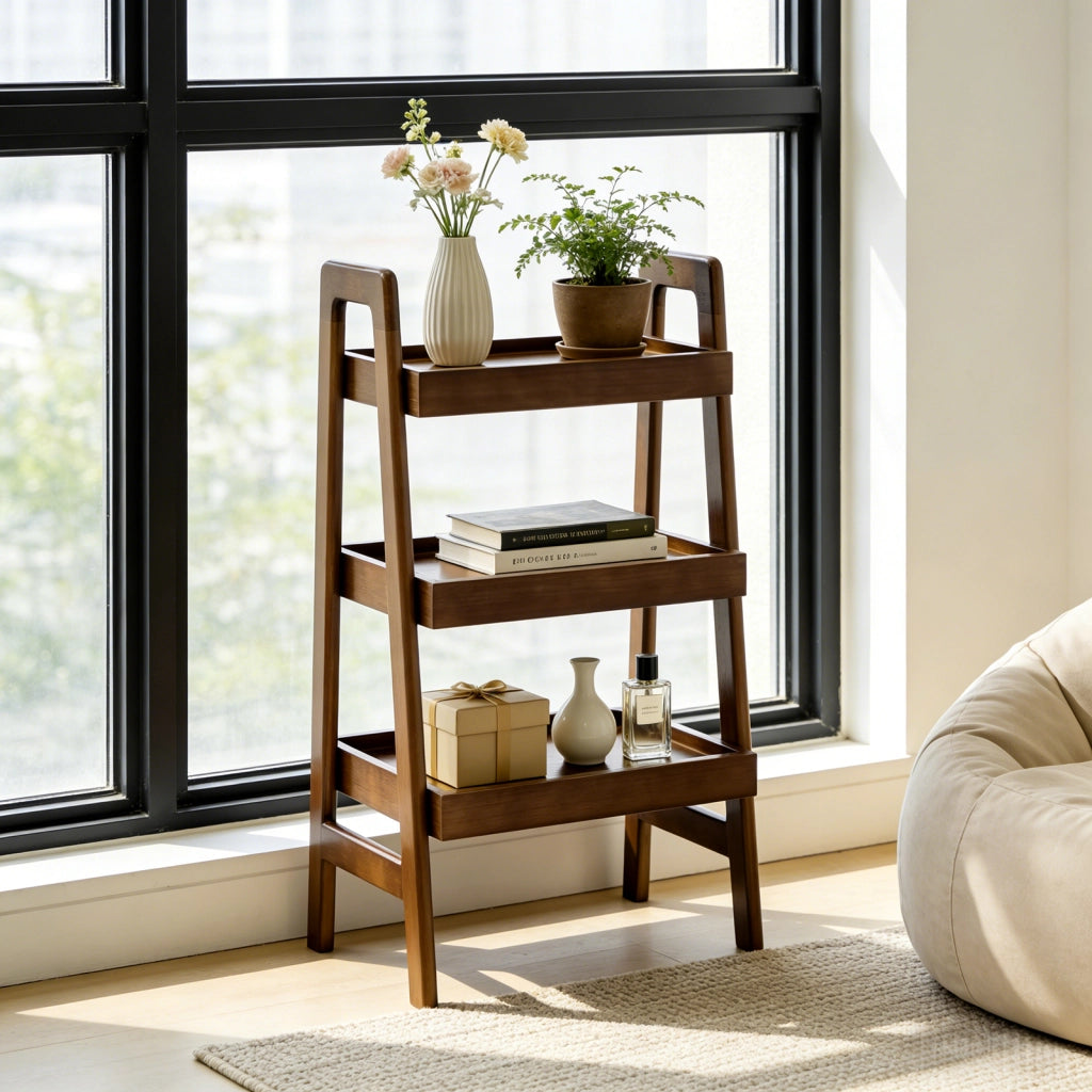 LIBRERIA A SCALA 3 RIPIANI 94x48x15 cm Legno massello Noce