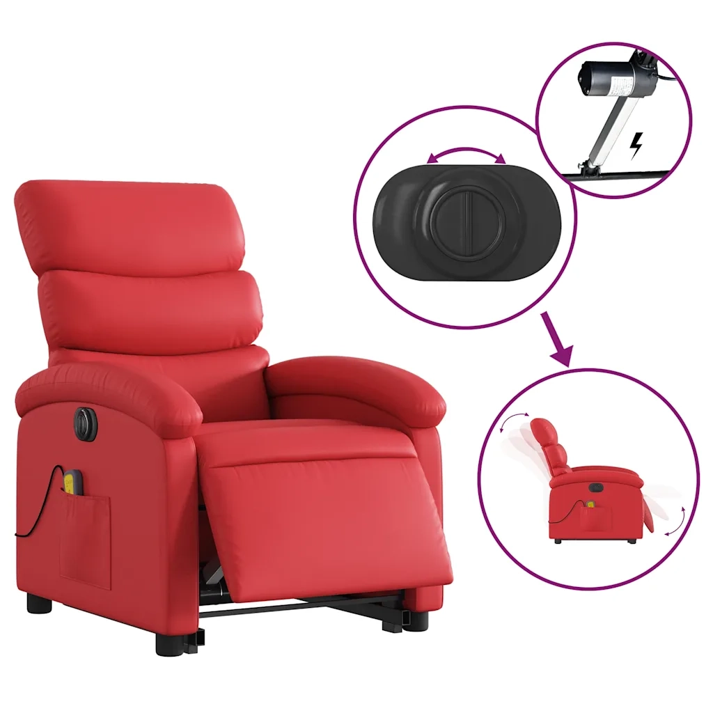 Poltrona Alzapersona Reclinabile Elettrica Rossa in Similpelle 3204066