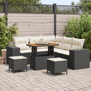 Set Divano da Giardino da 8 Pezzi con Cuscini Nero Poly Rattan Acacia