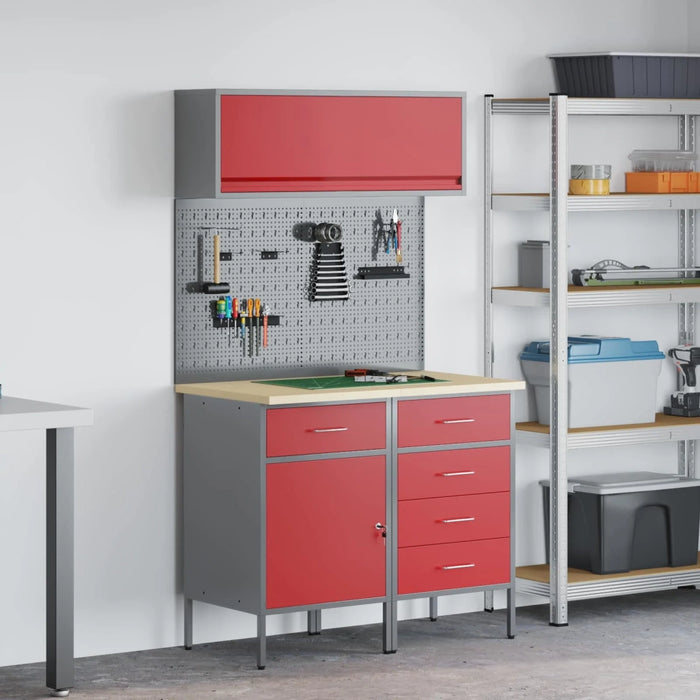 Set di mobili da lavoro con cassetto con blocco 5 pcs Rosso 3321427