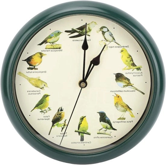 Orologio da Parete da 10 Pollici con Disegno di Casa degli Uccelli - Orologio Analogico Silenzioso per Bagno, Giardino, Cucina - Orologio Decorativo da Parete con Chiamate degli Uccelli e Musica di Natale - Orologio a Batterie per Salotto - Verde