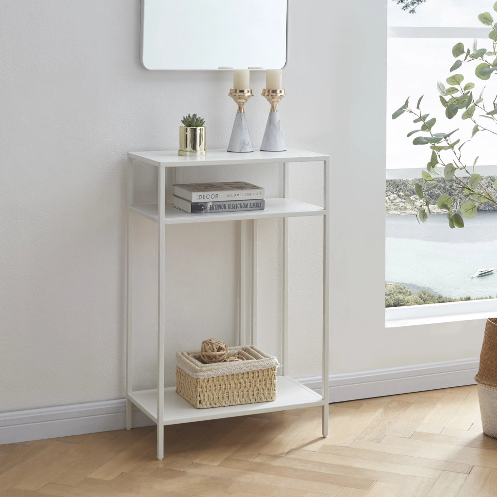 Tavolo a Consolle Kumlinge in Metallo con 3 Piani 85 x 55 x 30 cm Bianco [en.casa]