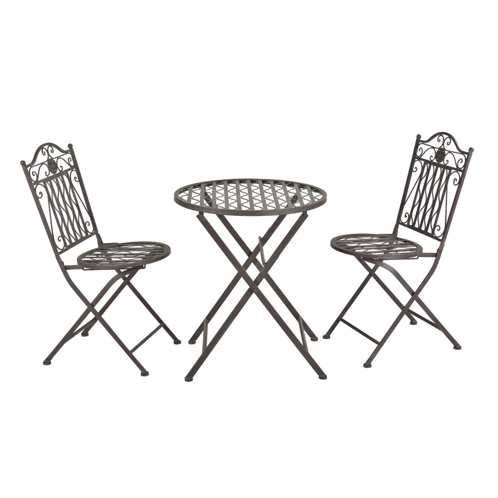 Set da bistrot in metallo verde scuro per il giardino con patina grigio chiaro 03_0006936