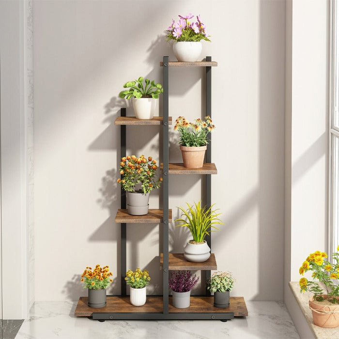 Supporto per piante marrone con misure 60x24x113 cm, ideale per balcone e terrazzo.