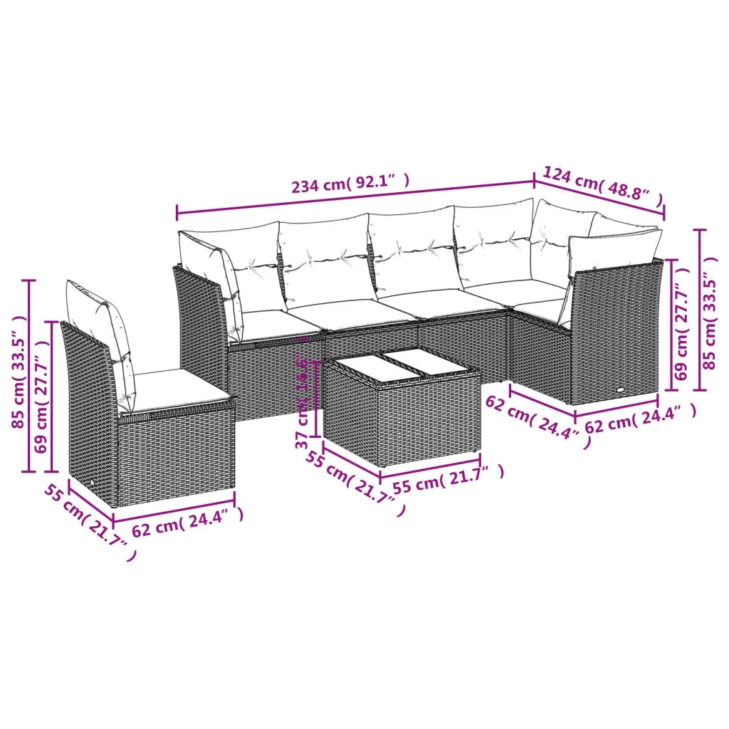Set Divani da Giardino 7 pz con Cuscini Beige in Polyrattan