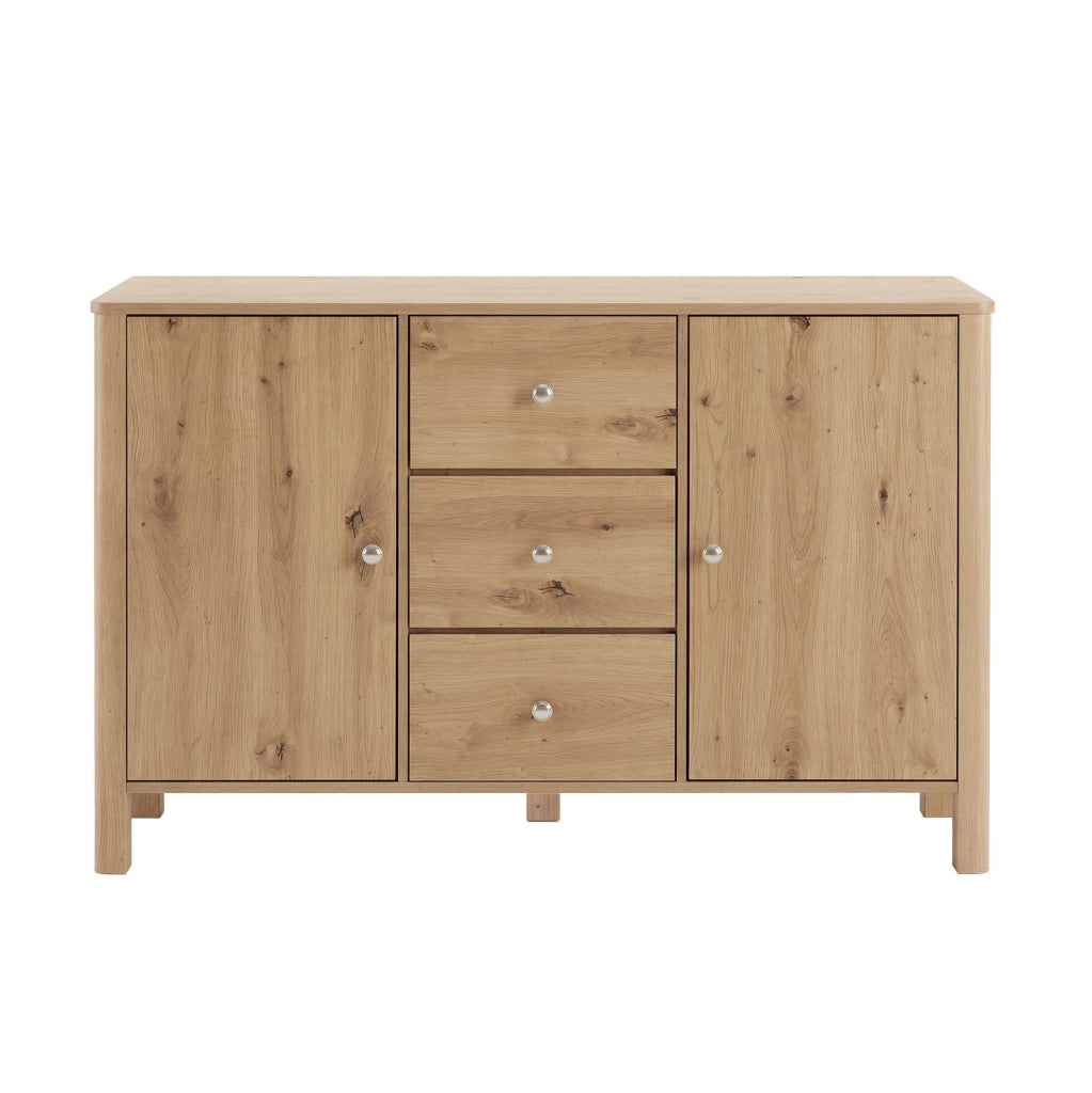 Credenza 120x40x80 cm con 3 cassetti e 2 ante in truciolare naturale