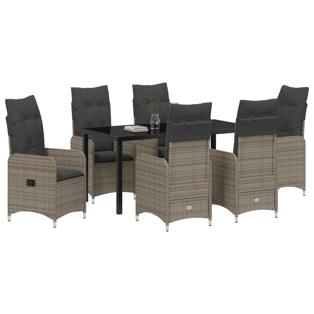 Set da Pranzo da Giardino 7 Pezzi con Cuscini in Grigio Polyrattan