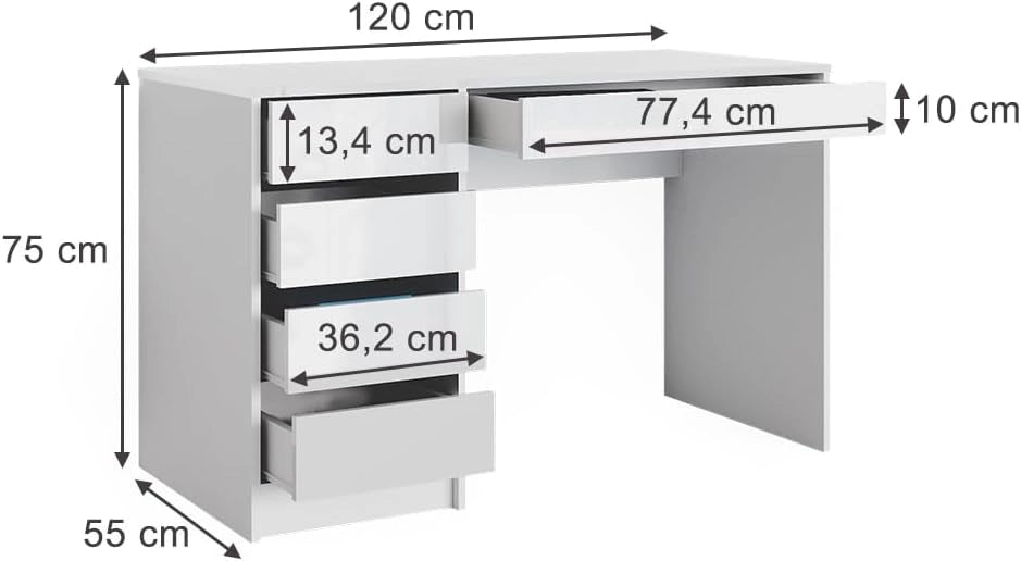 tavolo da toeletta Sherry, Bianco lucido, 120 cm senza specchio