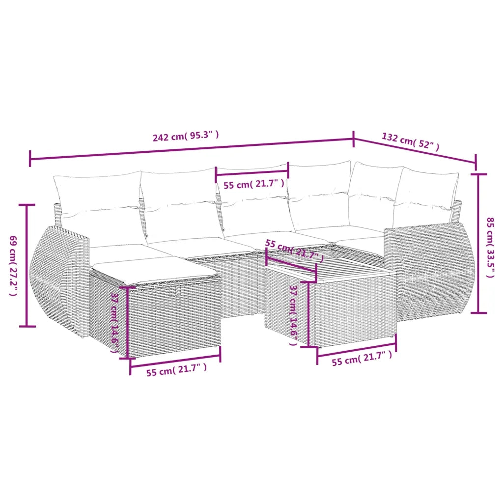 Set Divani da Giardino con Cuscini 7pz Nero Polyrattan 3265060
