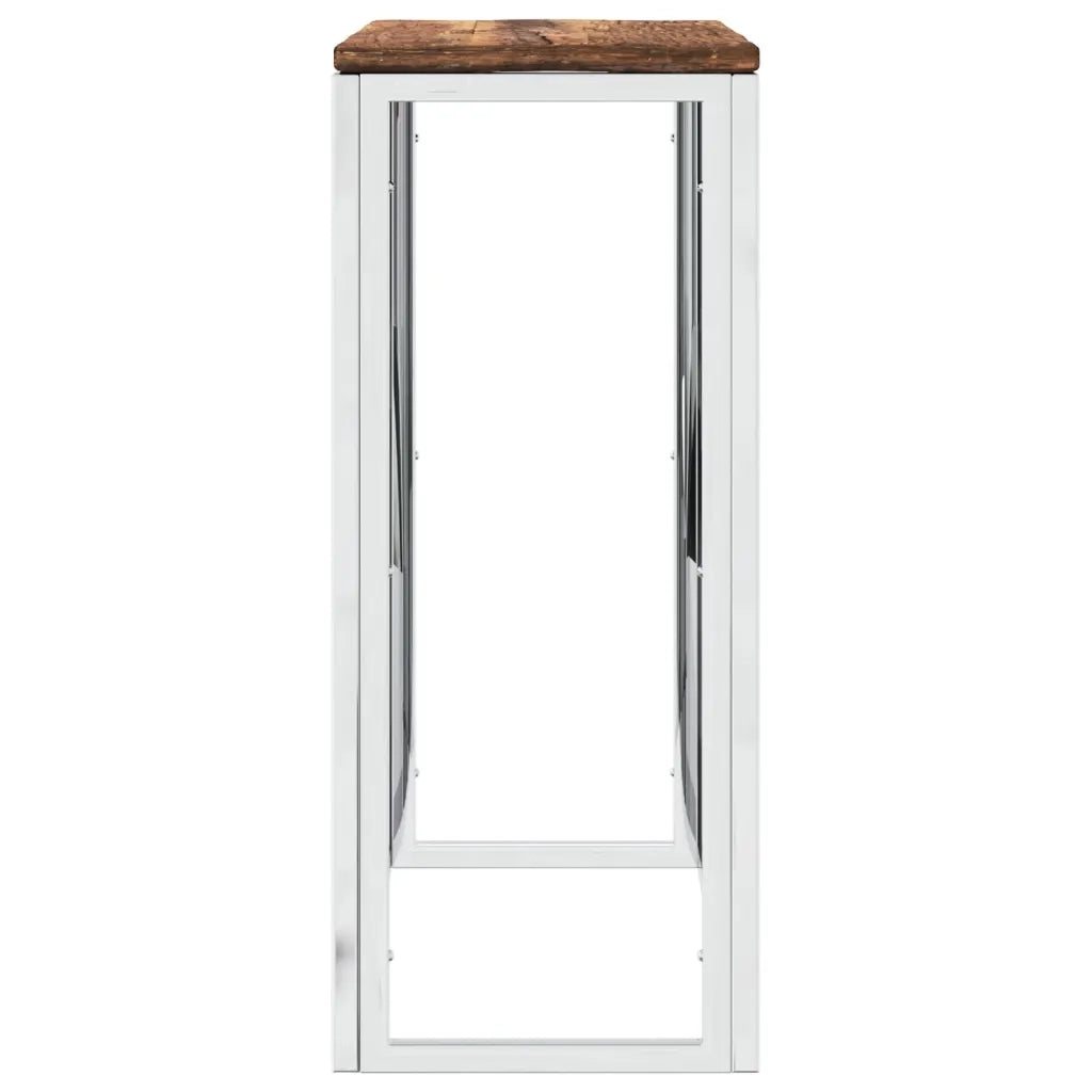 Tavolino Salotto Argento in Acciaio Inox e Legno di Recupero 350037