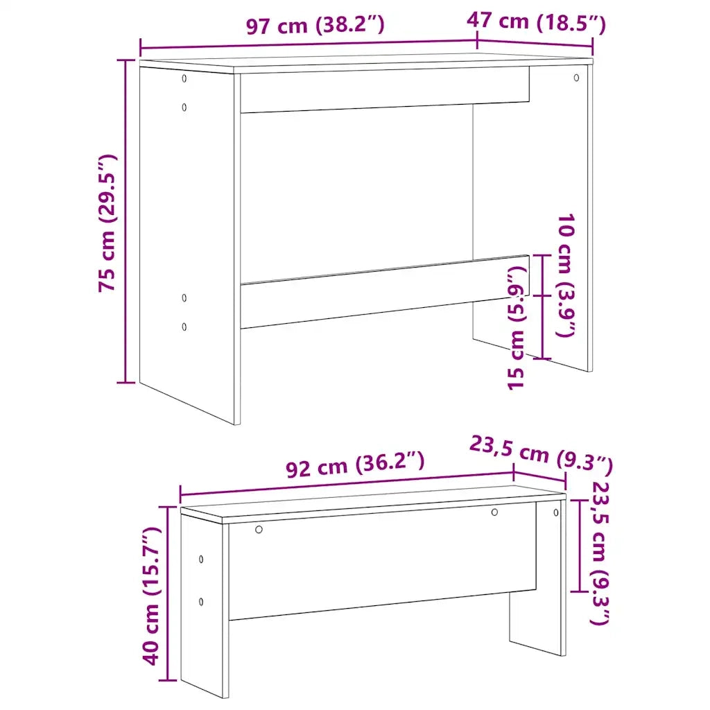 vidaXL Set da pranzo 2 pcs Rovere nero 97 x 47 x 75 cm