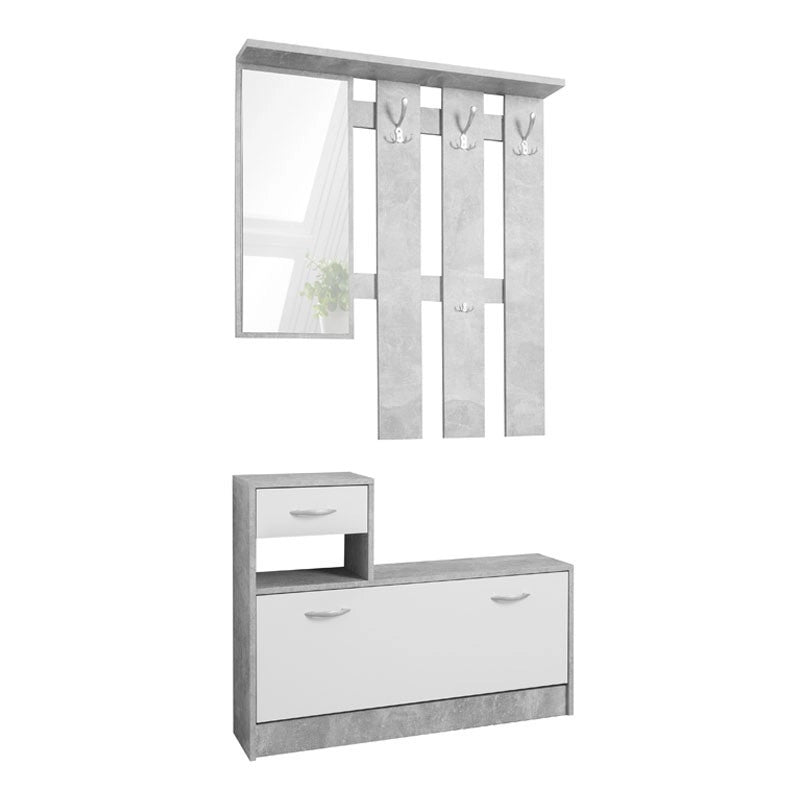 Mobile guardaroba da ingresso bianco e cemento 100x25xh.180 cm