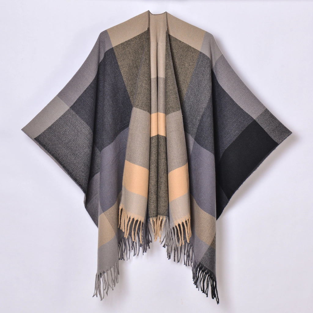 Nuovo scialle diviso con nappe, sciarpa semplice a quadri jacquard da donna